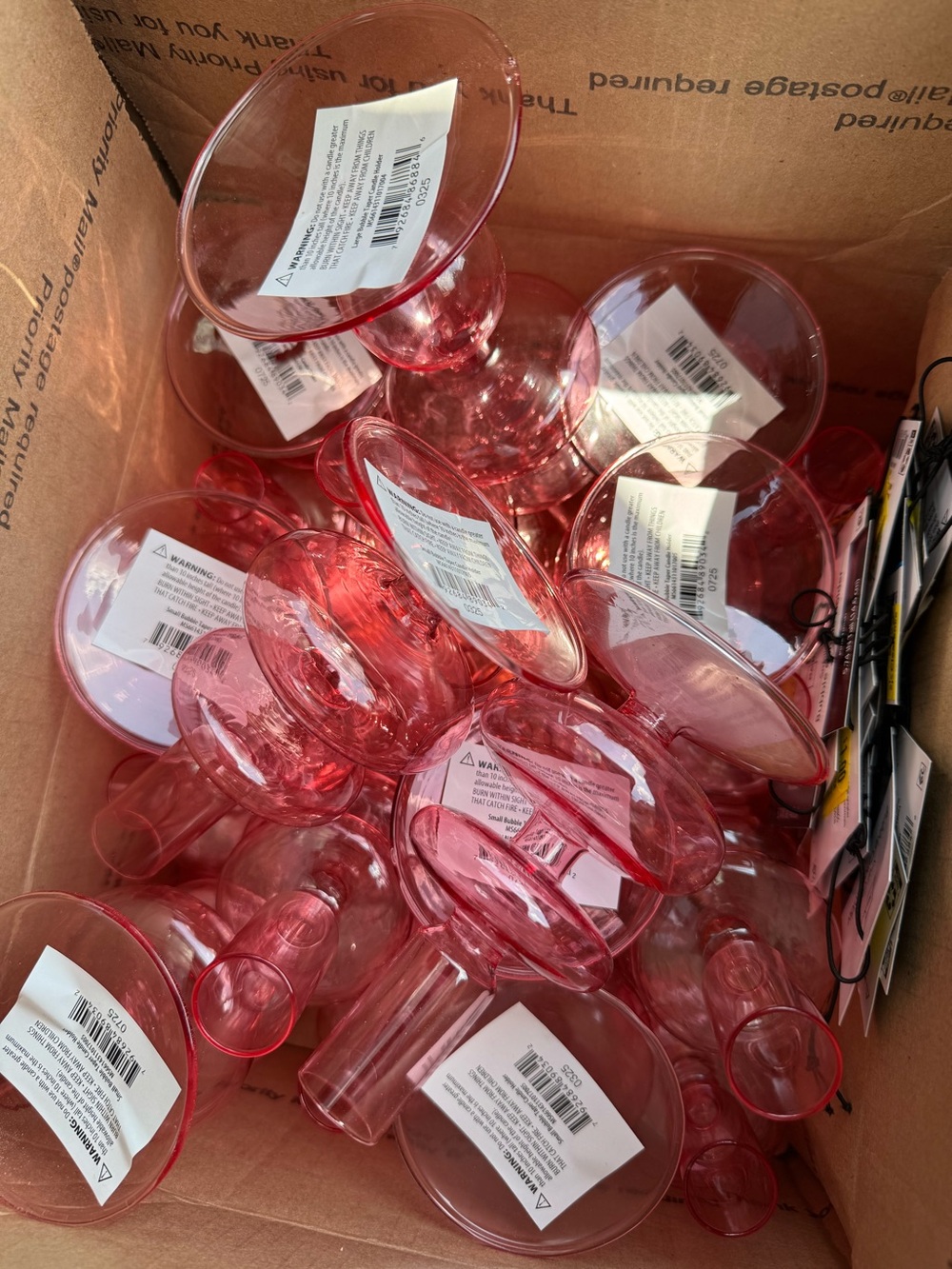 23 Pink Glass Candle holders taper bubble shape